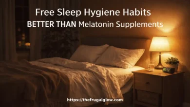 Cozy bedroom at night with warm lamp glow - free sleep hygiene habits better than melatonin supplements | thefrugalglow