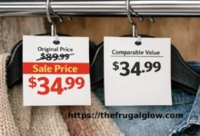 A close-up of a misleading sale price tag showing inflated original price and fake discount at a retail store representing deceptive pricing tactics