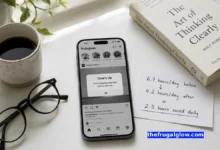 A smartphone screen showing grayscale mode (black and white) with the Instagram app open and a pop-up message saying "Time's Up – App Limit Reached." A small clock icon shows 2 hours saved.