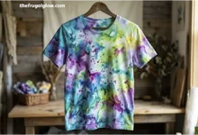 White t-shirt covered in ice cubes and colorful dye powder during the ice dyeing process