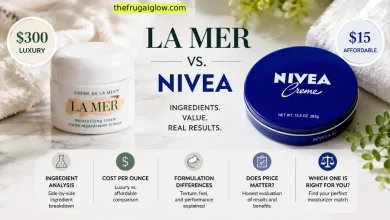 La Mer Crème de la Mer and Nivea Creme displayed side by side for an ingredient-by-ingredient skincare cost comparison.