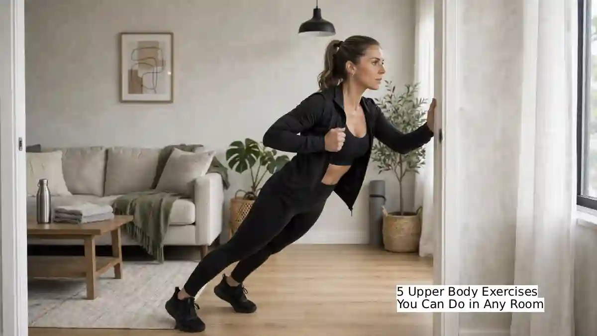 Person performing a doorframe row exercise using a standard white doorframe at home, with a towel wrapped around the frame for grip – no-equipment upper body workout for back and shoulders.